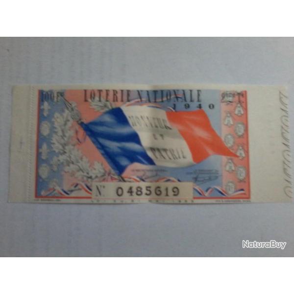 ancien billet loterie Nationale 2 tranche de 1940