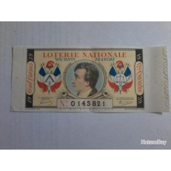 ancien billet loterie Nationale 17 tranche de 1939