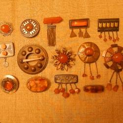 Brooches with amber