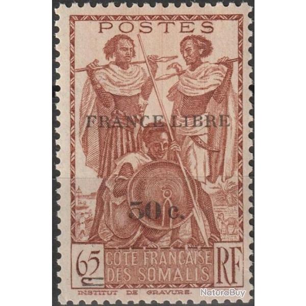 timbre cote Franaise des somalis 1943 surcharg France libre