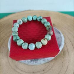 Bracelet en Pierre naturelle Turquoise du Pérou perles 10 mm  avec écrin Réf : N180