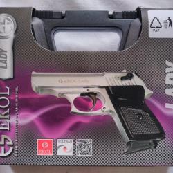 Pistolet d'alarme / a blanc EKOL LADY BLACK + 50 cartouches CONCORDE DEFENDER 9mm PAK a blanc