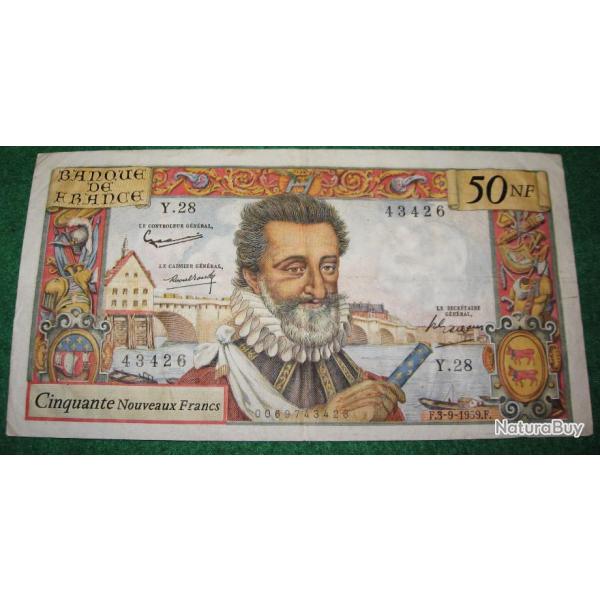 France   rare et recherch billet de  50 Francs Henry IV du 3-9-1959