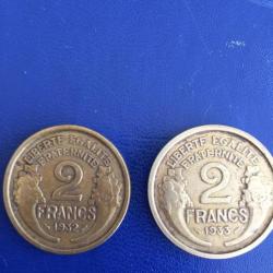 2 pieces 2 franc 1932 1933