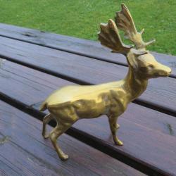 VINTAGE - Ancienne sculpture en bronze doré & ciselé représentant un cerf (XXé)