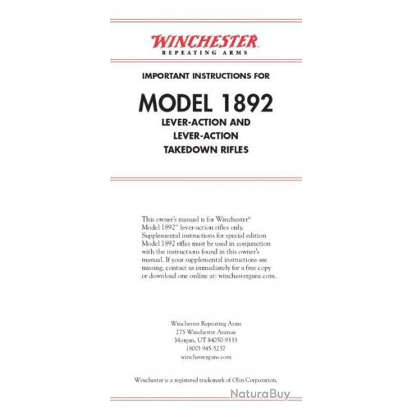 notice WINCHESTER 92 WINCHESTER 1892 (envoi par mail) - VENDU PAR JEPERCUTE (m1879)