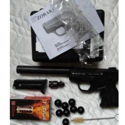 PROMO ZORAKI 906 NEUF : embout self gomm long, munitions, holster, chargeur, lunettes. Front firing