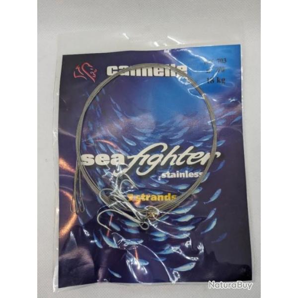 CANNELLE 3 bas de ligne SEA FIGHTER 7 STRANDS longueur 1 m acier , N 2/ 18 kgs , hameons triple.