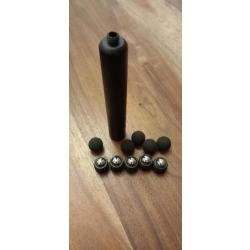 Adaptateur, embout long M10×100 calibre 68 (pour 9mm pak)+5 sluggs+5 rubber balls