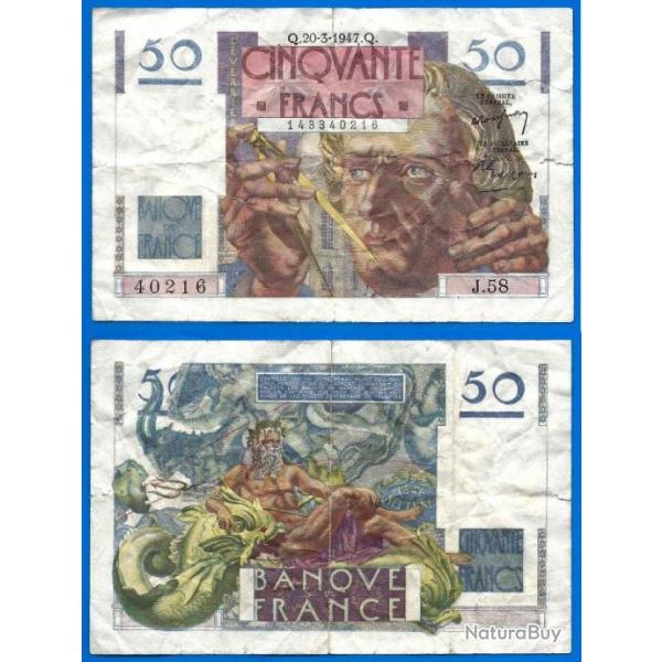 France 50 Francs 1947 Le Verrier Franc Billet
