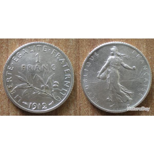 France 1 Franc 1912 Semeuse par Roty Piece Argent Francs