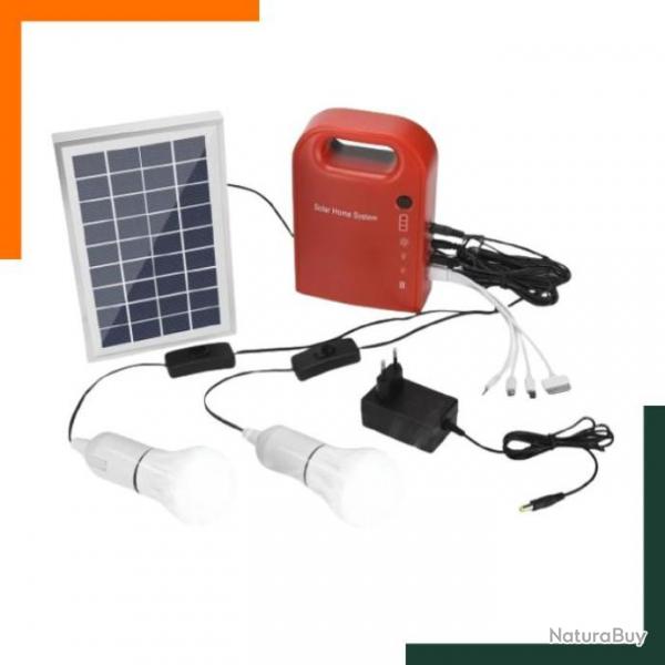 Kit solaire - Gnrateur solaire  4,5 Ah/6 V - 4 ampoules LED - Cble de 3M - Panneau solaire