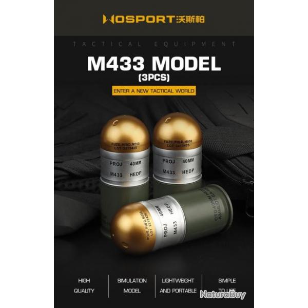 Grenade 40mm Factice (x3) M433 (Wo Sport)