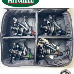 Pack de 4 moulinets Mitchell carpe debrayable Avocet 6 500 Black Edition + Housse de rangement