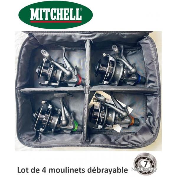 Pack de 4 moulinets Mitchell carpe debrayable Avocet 6 500 Black Edition + Housse de rangement