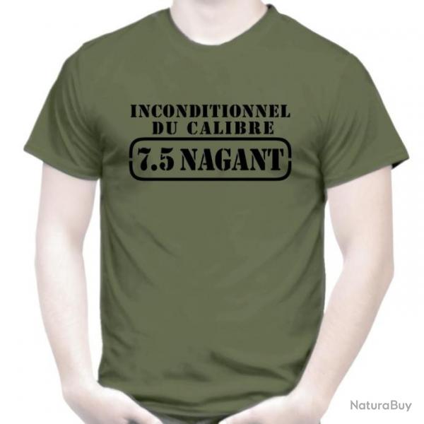 T-SHIRT - INCONDITIONNEL DU CALIBRE 7.5 NAGANT - Suisse cartouche Revolver Tir Poudre Noir douille