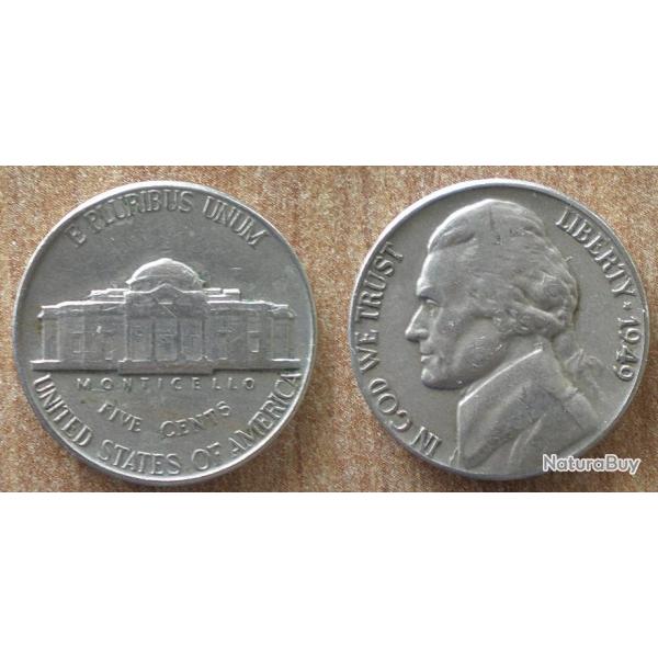 Usa 5 Cents 1949 Monticello Cent Dollar Piece Etats Unis Dollars