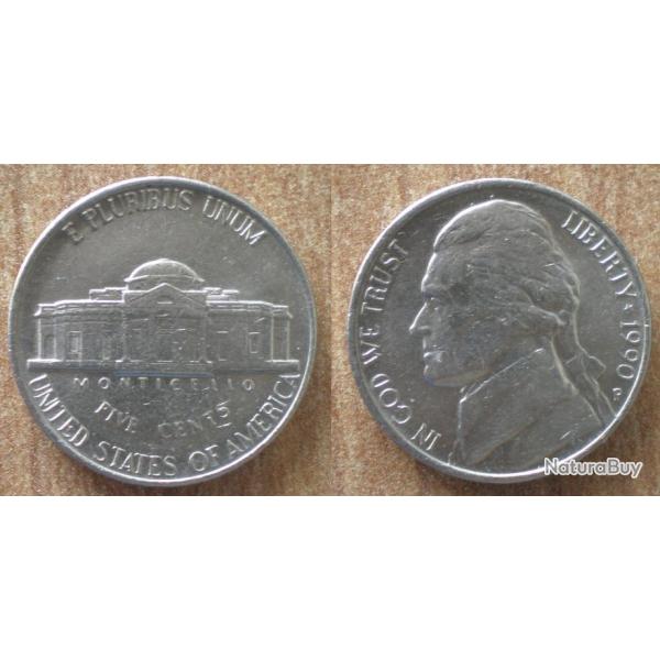 Usa 5 Cents 1990 Min P Philadelphie Monticello Cent Dollar Piece Etats Unis Dollars