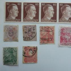 10 anciens timbres allemands deutsches reich dont 4 Hitler
