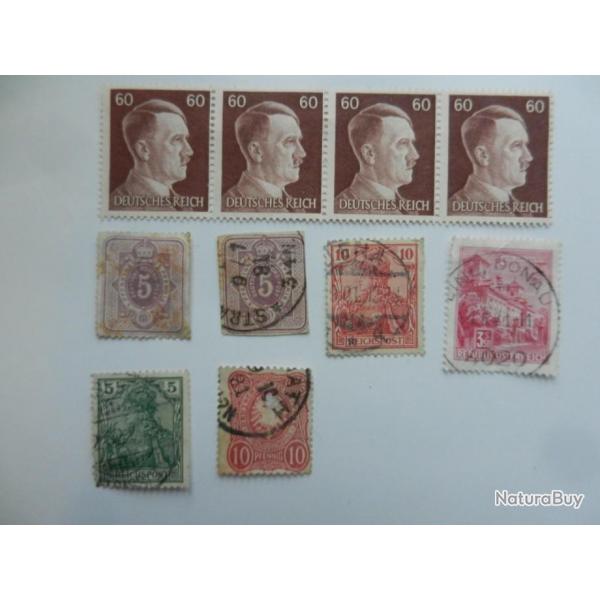10 anciens timbres allemands deutsches reich dont 4 Hitler