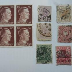 Lot de 10 anciens timbres allemands deutsches reich dont 4 Hitler