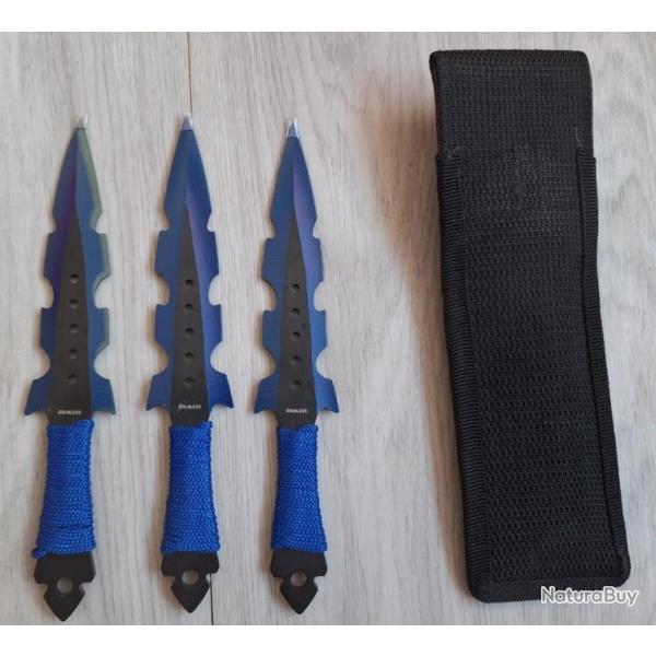 3 couteaux  lancer noir et bleu