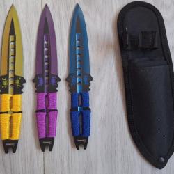 3 couteaux à lancer multicolore