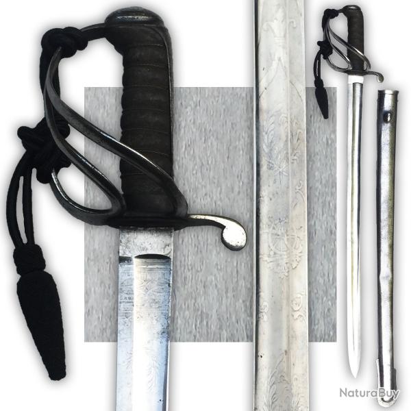 TRES RARE : SABRE ANGLAIS COURT D'ARTILLERIE M1821 ROYAL 1850-70 REINE VICTORIA XIX ORIGINAL