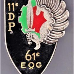 61° EQG/ 11° DP. 61° Escadron de Quartier Général/ 11° Division Parachutiste. émail grand feu. Drago