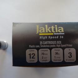 LOT DE 75 CARTOUCHES  FOB JAKTIA ACIER CAL 12X70 HIGHT SPEED 32GR BJ N°3