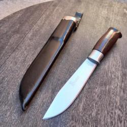 Magnifique Couteau PUUKKO BRUSLETTO de Luxe avec Étui en cuir Manche en Bois