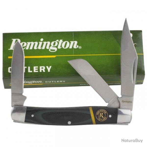 R15634 Couteau Remington Hunter Stockman 3 Lames Acier D2 Manche G10 Black/Green