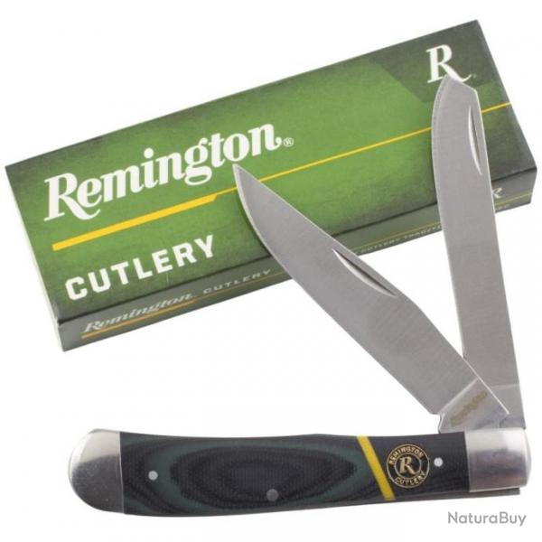 R15636 Couteau Remington Hunter Trapper 2 Lames Acier D2 Manche G10 Black/Green