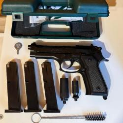 Pistolet KIMAR 92 Noir 9mm PAK, 3 chargeurs, Gomm-Cogne, Lance Fusée, Malette