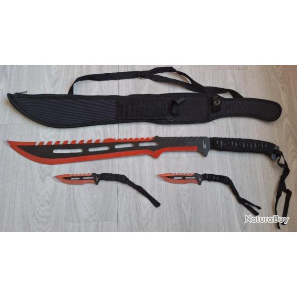 Machette fantastique HERBERTZ + 2 couteaux  lancer noir et rouge