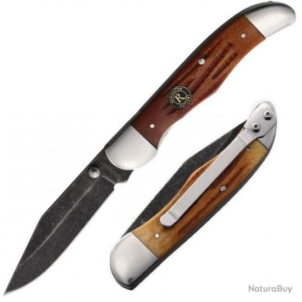Couteau Remington Back Woods Linerlock Lame Acier Carbone Manche Os R15647