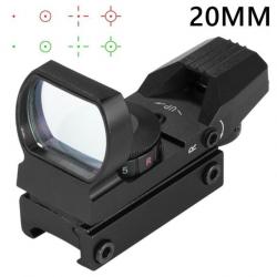 Lunette Viseur Holographique Optique Point Rouge Vert 4 Réticules Lumineux 20mm pour fusil de chasse