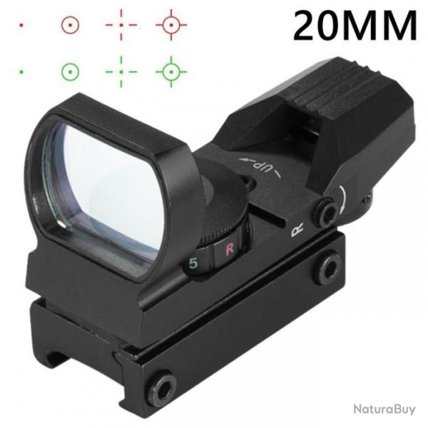 Lunette Viseur Holographique Optique Point Rouge Vert 4 Rticules Lumineux 20mm pour fusil de chasse