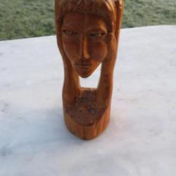 Déco - Statuette Africaine en bois naturel entièrement sculpté a la main (XXé)