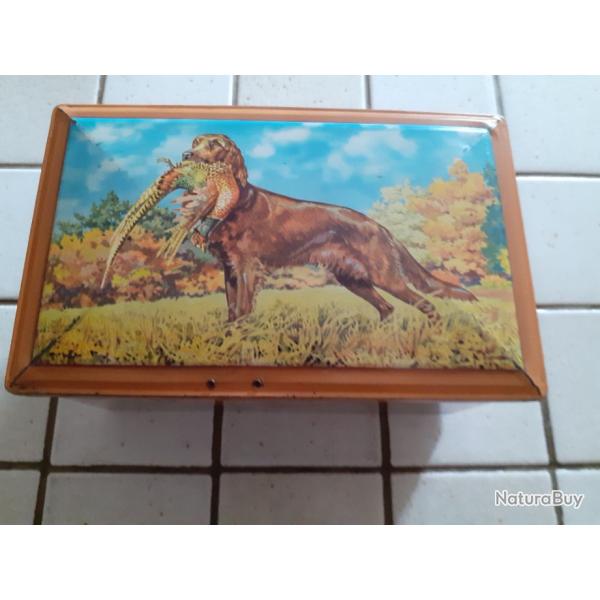 Boite coffret mtal ancien motif chasse