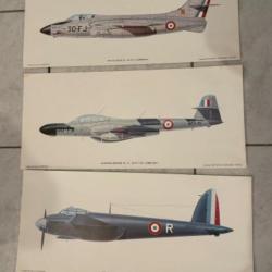 Lot 3 planches avions de l'escadrille Lorraine par Henri d'Herbigny (Mosquito 16, Vautour, Gloster )