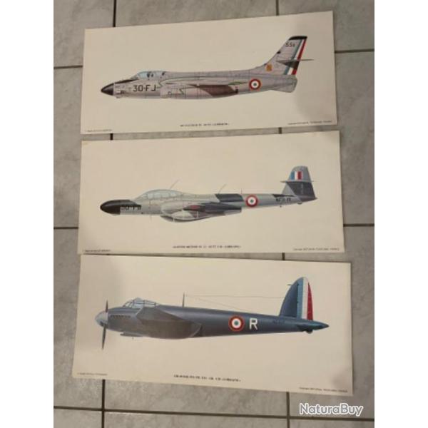 Lot 3 planches avions de l'escadrille Lorraine par Henri d'Herbigny (Mosquito 16, Vautour, Gloster )