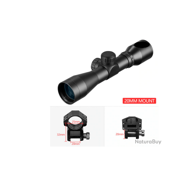 Lunette de tir 4x32 avec support rail picatinny 11mm ou 20mm au choix!