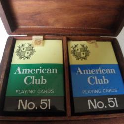 ancienne boîte en bois et laiton pour cartes à jouer American club N° 51