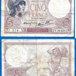 France 5 Francs 1940 28 Novembre Violet Billet Franc Frcs Frc Frs