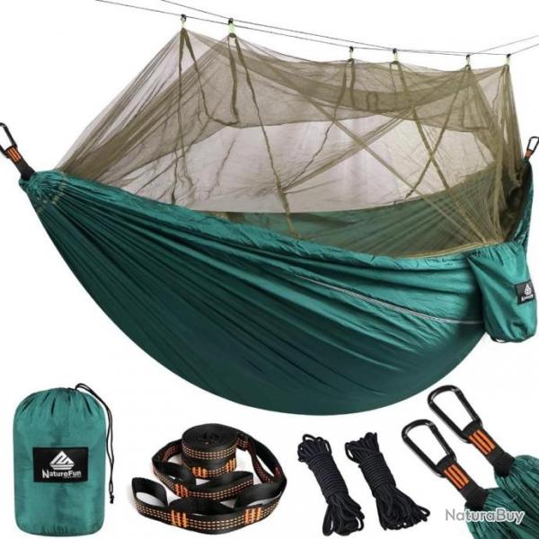 Hamac Ultra-lger 300x200 cm Moustiquaire Bivouac Nylon Parachute 2 Places Charge 300 kg Vert