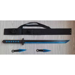 Epée ninja & couteaux à lancer noir/bleu