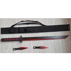 Epée ninja & couteaux à lancer noir/rouge