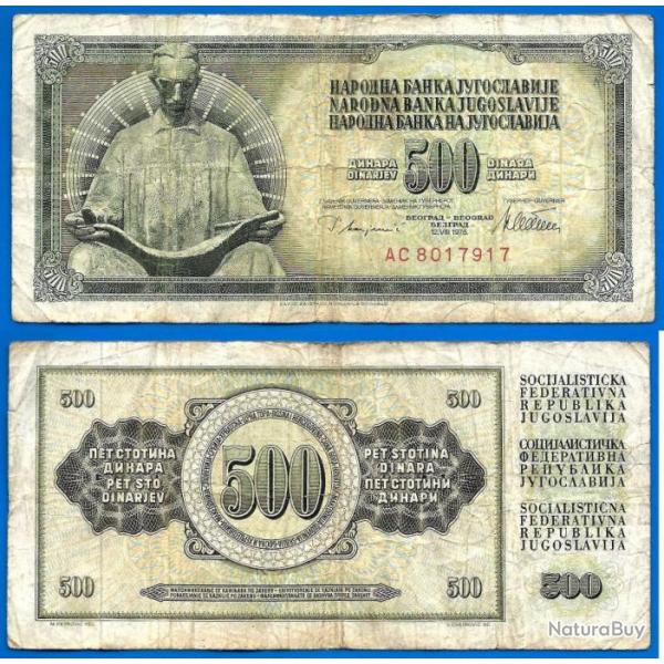 Yougoslavie 500 Dinars 1978 Billet Dinara