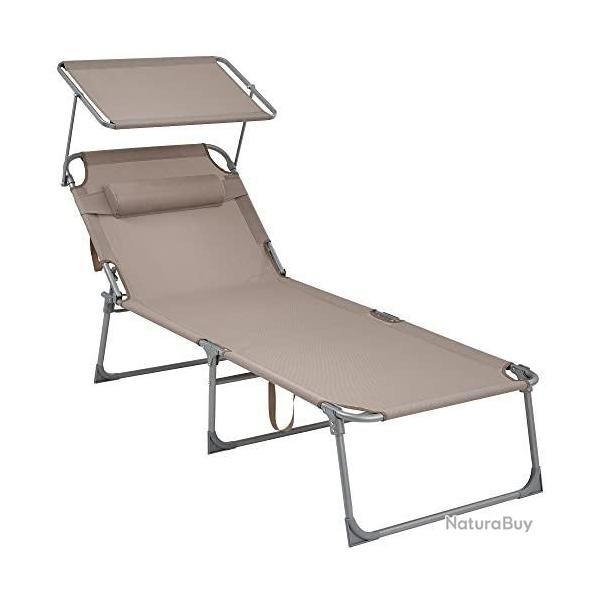 Chaise longue bain de soleil transat grand modle 71 x 200 x 38 cm charge 150 kg appui-tte dossier